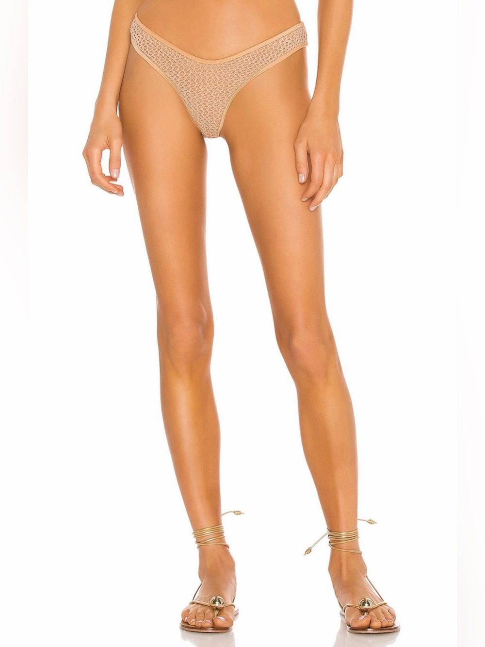 Camila Coelho Sao Paulo Nude Beige V High Leg Cheeky Bikini Swim Bottoms M NWT